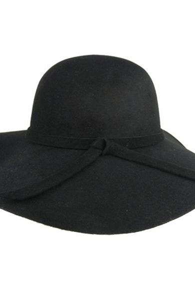 Fashion Vintage Black Wide Brim Wool Felt Bowler Fedora Hat Floppy Cloche