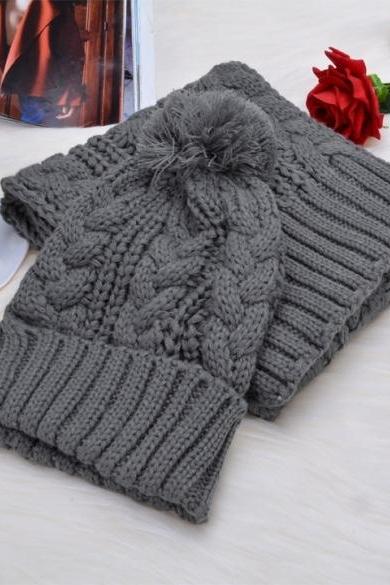 Fashion Girl&amp;amp;#039;s Winter Cap Warm Woolen Blend Knitted Hat&amp;amp;amp;scarf