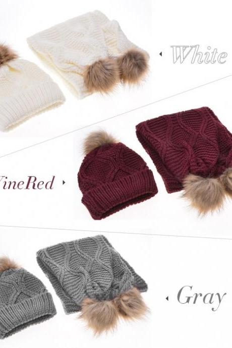 Stylish Women's Knit Winter Warm Ski Slouch Hat Cap + Scarf Set