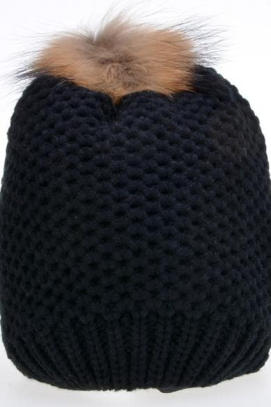 Fashion Women&amp;amp;#039;s Stylish Knit Faux Fur Warm Cap Hat