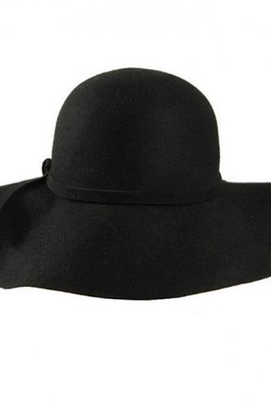 New Fashion Retro Style Lady Women Wide Brim Wool Felt Bowler Fedora Hat Floppy Cloche Black