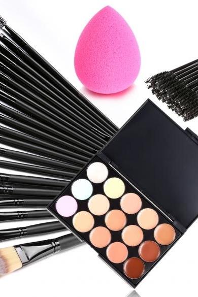 15 Colors Makeup Cosmetic Face Cream Concealer Palette + 70 PCS Brushes Kit Set + Face Power Puff Sponge