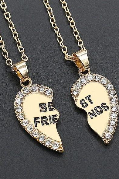 Part Love Shape Friends Fashion Pendants Diamond Necklace