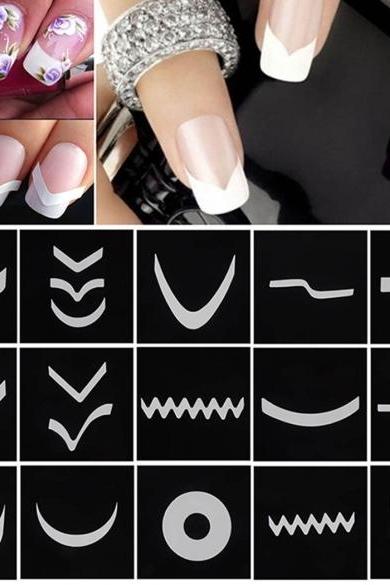 24 Styles Sheet DIY Stickers French Nail Art Tips Tape Guide Stencil Manicure