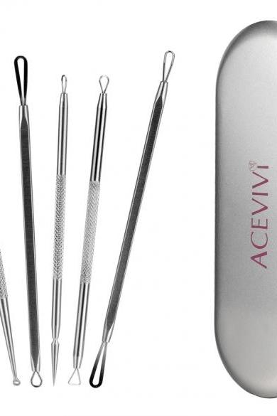 ACEVIVI 5 Pieces Stainless Steel Blackhead Kit Set Double-sided Tool Professional Health Treatment For Pimples Acne Extractors Smooth Nose Facial Skin