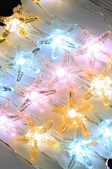 3m 40 Led Copper Wire String Light Starfish Battery Power Party Christmas Decor Light With Remote Control