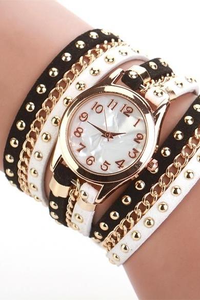 Fashion Women&amp;amp;#039;s Three Strap Chain Watch Wrap Circle Wristwatch