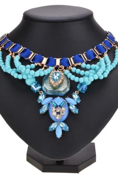 Hot Retro Style Women's Elegant Luxury Rhinestone Beads Pendant Choker Necklace