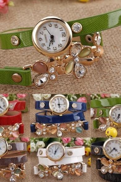 Fashion Women's Flower Sling Chain Watch Wrap Circle Button Wristwatch
