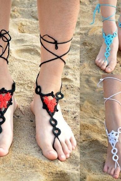 Fashion Lady Women&amp;amp;#039;s Casual Hand-made Cotton Crocheted Knit Hollow Out Ankle Bracelet Beach Anklet