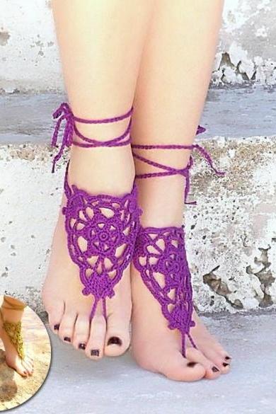 New Fashion Women's Crochet Barefoot Sandals Beach Knit Anklet 1 Pair