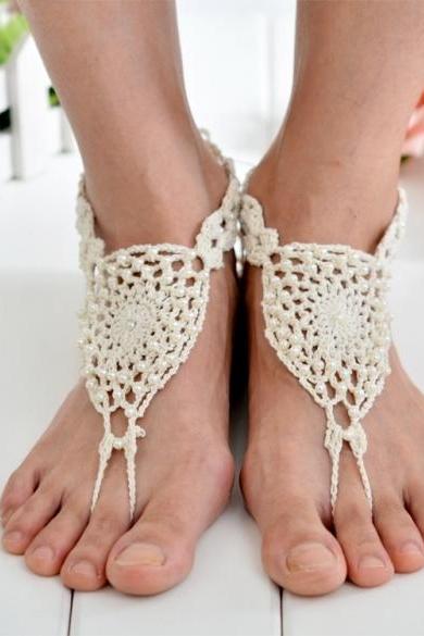 Hot Fashion Women Hand-made Knit Crochet Hollow Out Beads Lace Up Casual Beach Anklets Bracelets