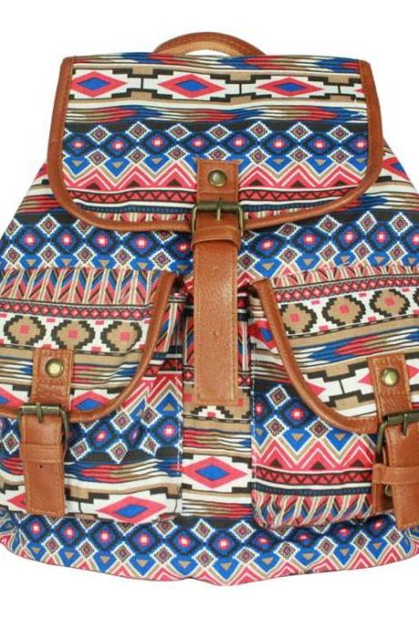 National Style Shoulder Canvas Students Backpack Bag