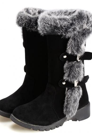 New Fashion Women Flats Snow Boots Casual Thicken Winter Warm Faux Fur Shoes