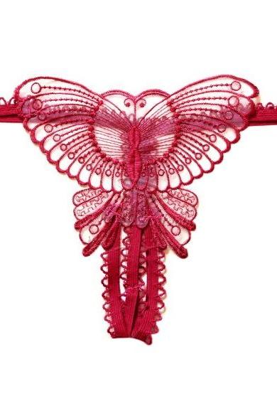 Women's Sexy Butterfly Lace Open Crotch Thongs G-string V-string