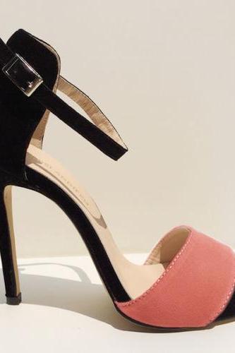 Suede Open Toe High Heel Sandals with Adjustable Ankle Strap