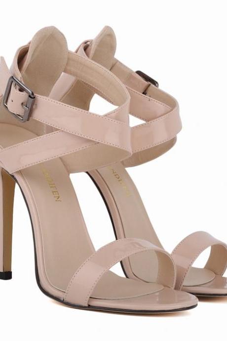Patent Leather Criss-Cross Ankle Straps High Heel Sandals