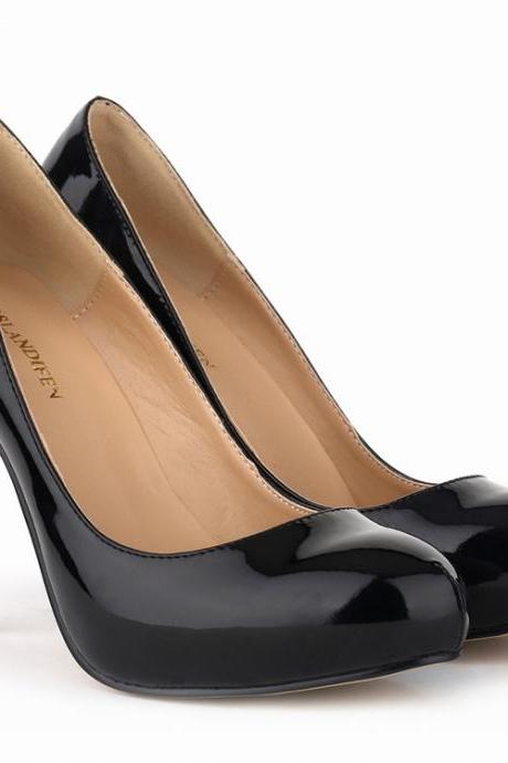 Rounded Toe Patent Leather Stiletto Pumps