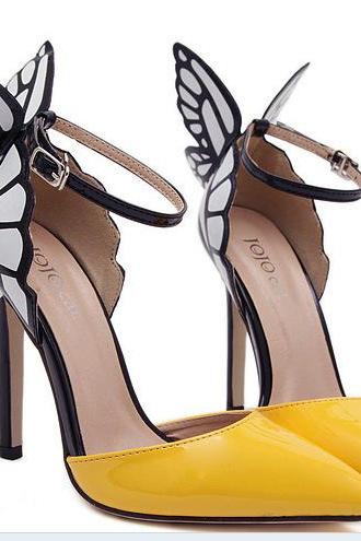 Dreamed Butterfly Pointed Color Matching High-heeled Sandals