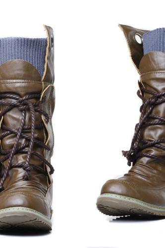Rough Style Retro Wrinkle Lace Up Boots