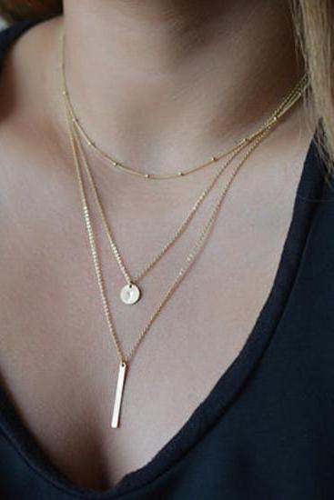 Three Layers Paillette Strip Pendant Necklace