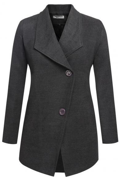 Zeagoo Women Fashion Casual Lapel Turn Down Collar Long Sleeve Solid Wool Blend Long Coat