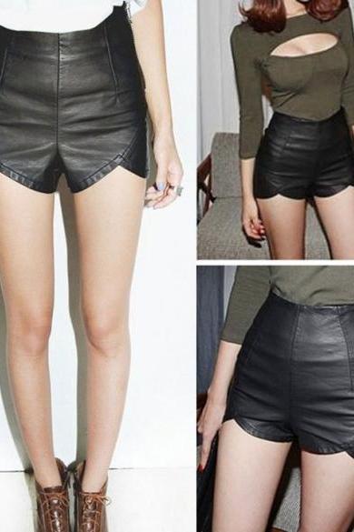 Women's Slim Black Zip Synthetic Leather Shorts Casual Club Wear