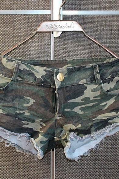 Sexy Women Hot Pants Denim Low Waist Daisy Dukes Camouflage Jeans Short Shorts