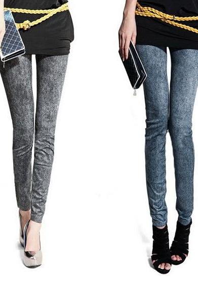 Women Fashion Jeggings Stretch Skinny Leggings Tights Pencil Pants Casual Snowflake Pattern Jeans