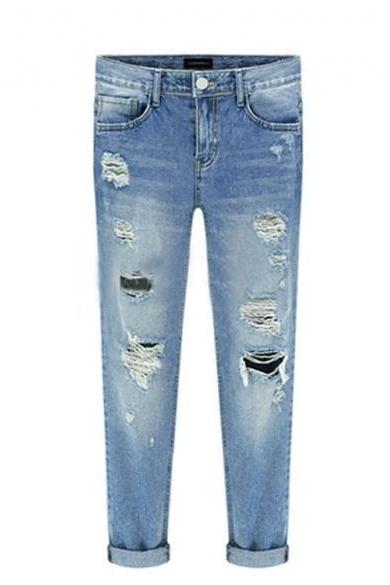 Women's Ripped and Distressed Skinny Jeans , Denim Trousers