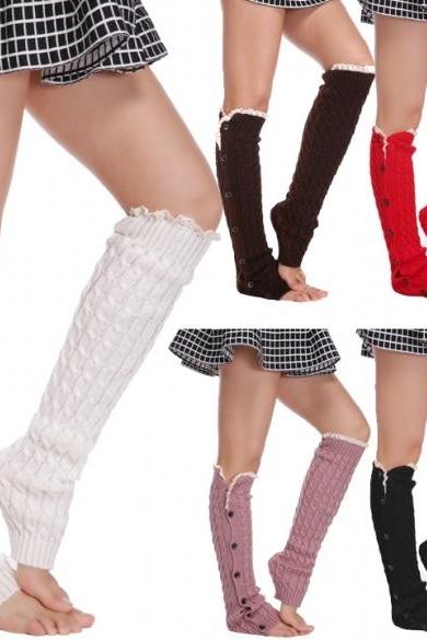 New Women's Fashion Button Knit Crochet Leg Lace Warmer Leggings Socks