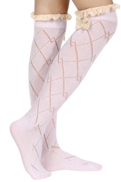 Hot European Style Women Sweet Lace Bowknot Spring Autumn Winter Over Knee Socks