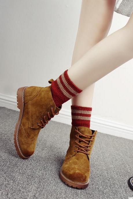 Fashion Leather Brush Color Ankle Boots