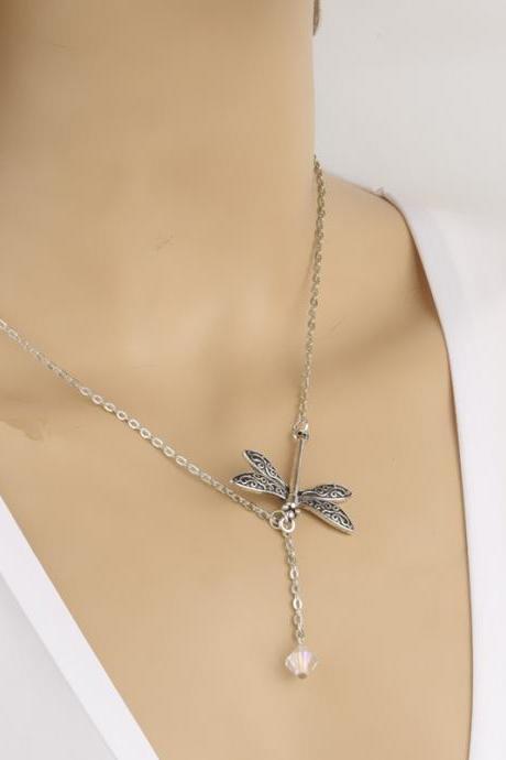 Dragonfly Crystal Tassels Short Clavicle Necklace
