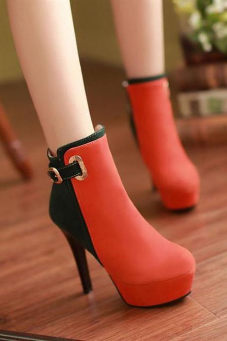 Elegant High Heeled Contrast Color Splicing Short Boots