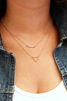 Sweet Hollow Triangle Pearl Beads Multilayer Necklace