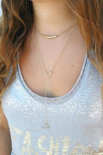 Metal Pipe Bending Hollow Out Triangle Long Necklace