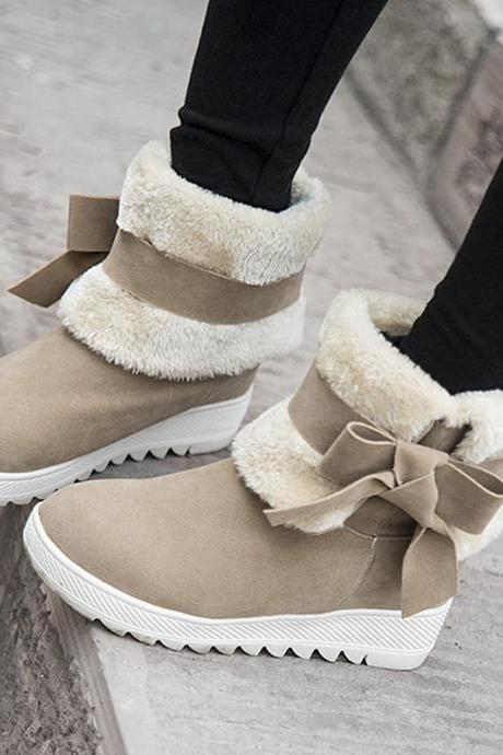 Warm Bowknot Folding Tube Fur Snow Boots
