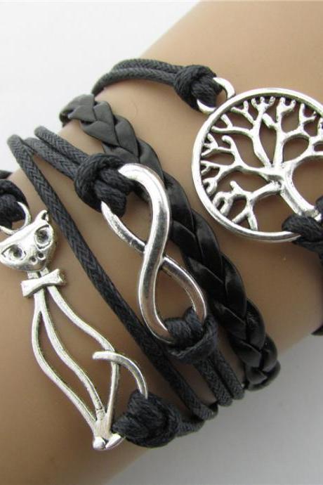 Beautiful Cat Trees Leather Cord Bracelet（BR16881028013）