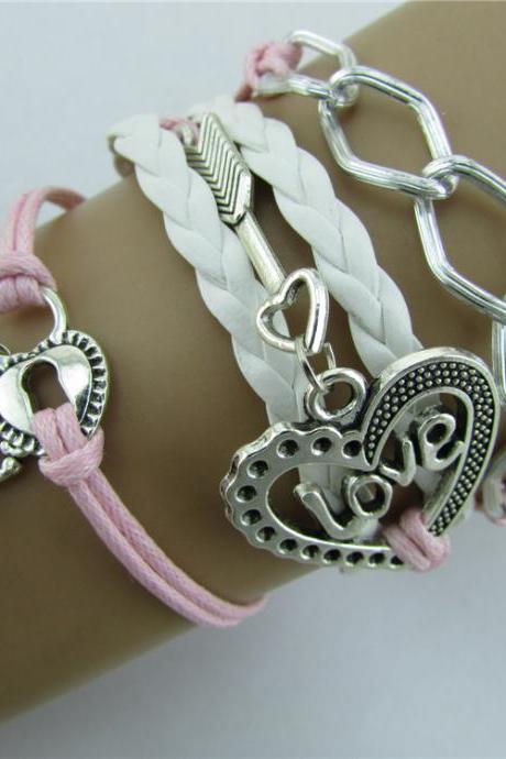 LOVE Heart Arrow Lock Key Multi-strand Bracelet