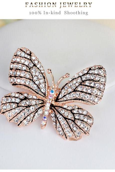 High-grade butterfly full diamond brooch
