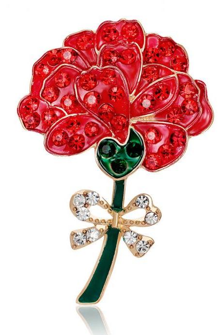 Retro Diamond Red Rose Brooch