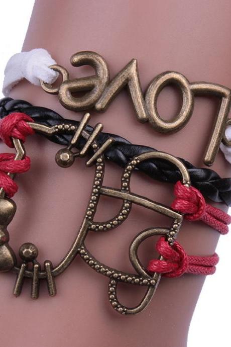 Hellokitty Love Leather Cord Woven Bracelet