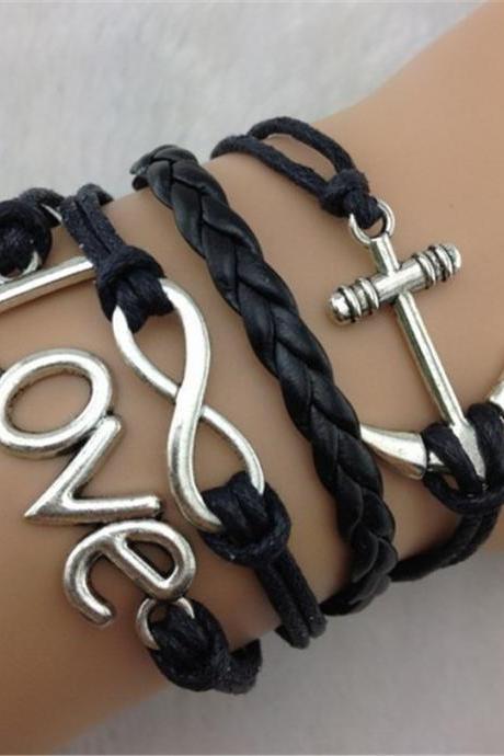 Black Retro Style Multielement Hand-Woven Bracelet