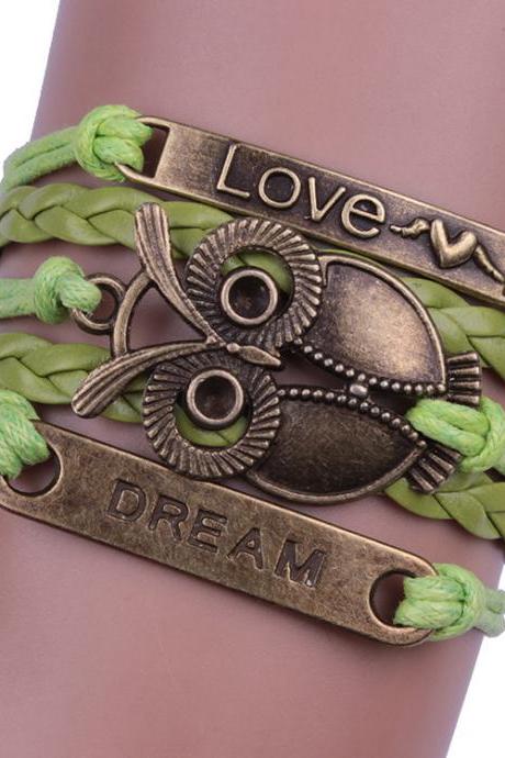 Green Love Dream Owl Handmade Bracelet