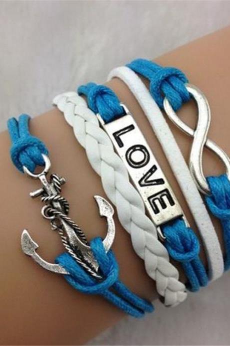 Anchor Number 8 LOVE Leather Cord Bracelet