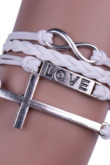 Cross Love White Wax String Handmade Bracelet
