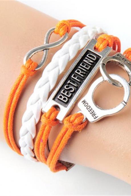 Fashion Bestfriend Handcuffs Leather Cord Bracelet