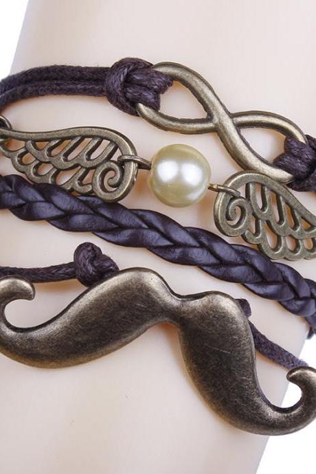 Mustache Wings Diy Handmade Multilayer Woven Bracelet