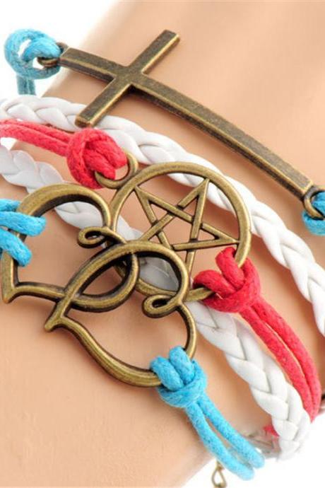 Cross Heart Pentagram Colorful Bracelet